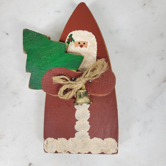 Vintage Wood Santa Claus 6" Red Green Handmade Hand Painted 3-D Christmas Tree - Picture 13 of 15
